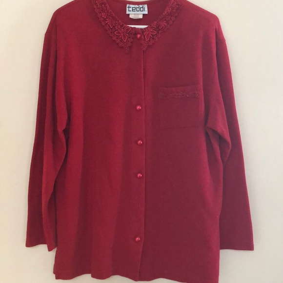 Teddi Sweaters - Teddi Deep Red Cardigan Sweater